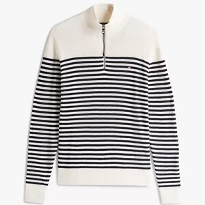 Tommy Hilfiger Men's Navy and White Striped Zip-Up Sweater